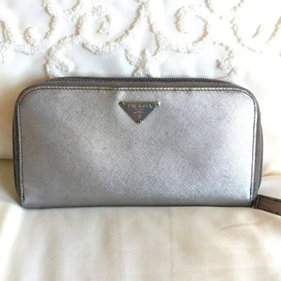 PRADA Metallic Leather Zip Around Wallet - Picture 15 of 16